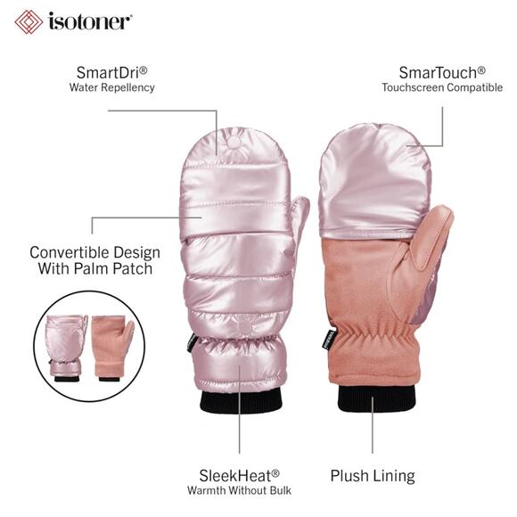 Brand New Isotoner Women's Size L/XL Black Pink Snow & Waterproof Gloves Mittens - Picture 8 of 10